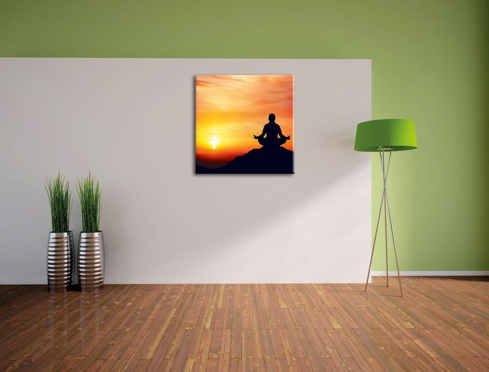 Pixxprint Meditation im Sonnenuntergang, Format: 70x70 auf Leinwand, 70x70