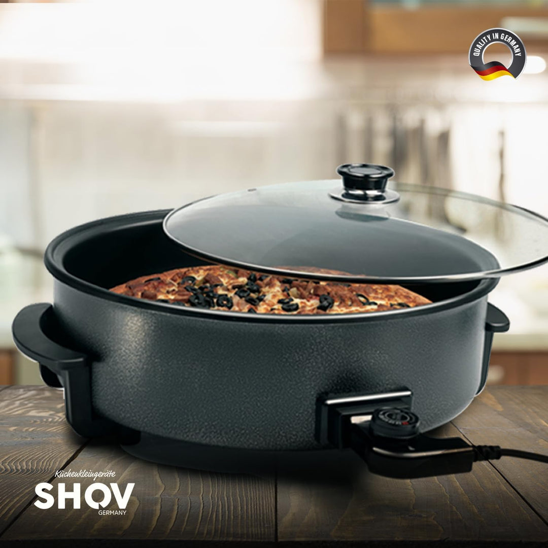 Shov | Elektrische Pizzapfanne | Fladenbäcker | 36x7 cm | 1500W | Rund |