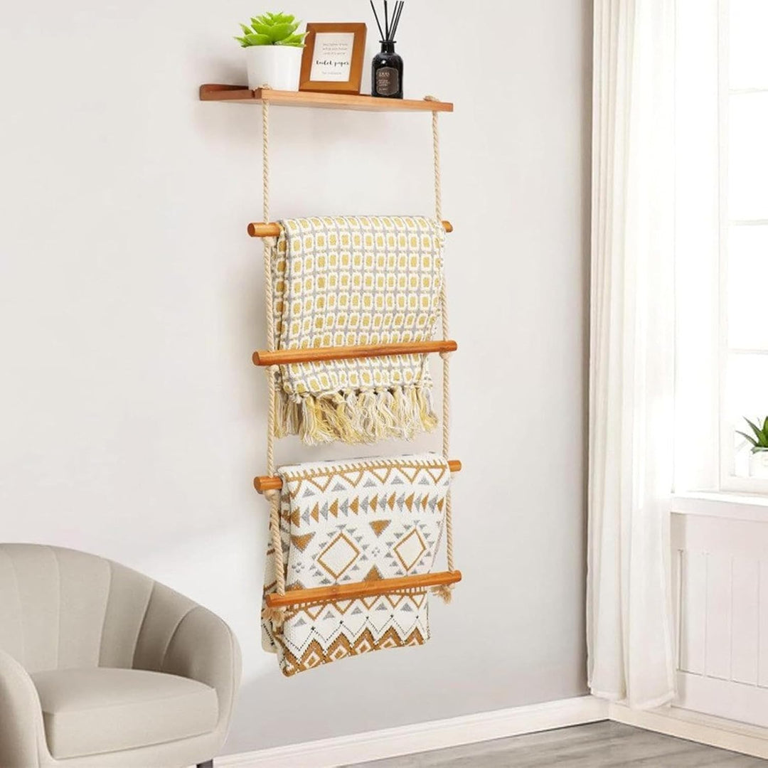 Handtuchleiter, 5-Schicht Handtuchregal Badezimmer Wand Montage Strickleiter Handtuchständer Holz mi