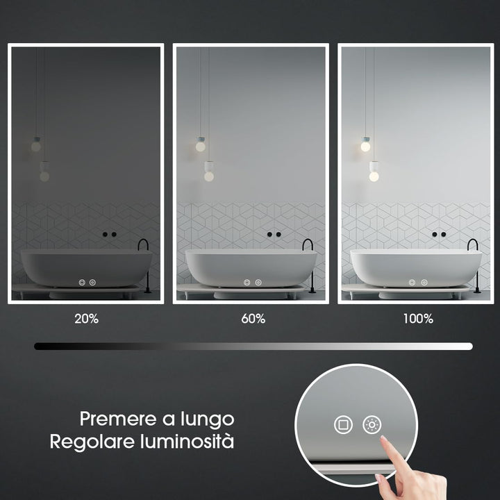 byecold Badspiegel mit Beleuchtung 100x60CM, LED Badezimmerspiegel, Wandspiegel Bad Spiegel mit Touc