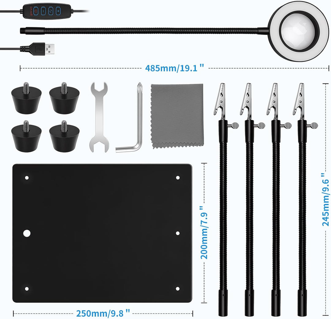 Dritte Hand Löten, Lötstation Helfende Hand mit 3X Lupe und 4 Flexible Arme | PinBoTronix Löthilfe m