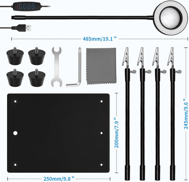 Dritte Hand Löten, Lötstation Helfende Hand mit 3X Lupe und 4 Flexible Arme | PinBoTronix Löthilfe m