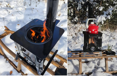 ECOfoxx Outdoor-Ofen "Tiny" mit Herdplatte, Zeltofen, Terrassenofen, Camping Ofen, Outdoor-Kamin, Ga