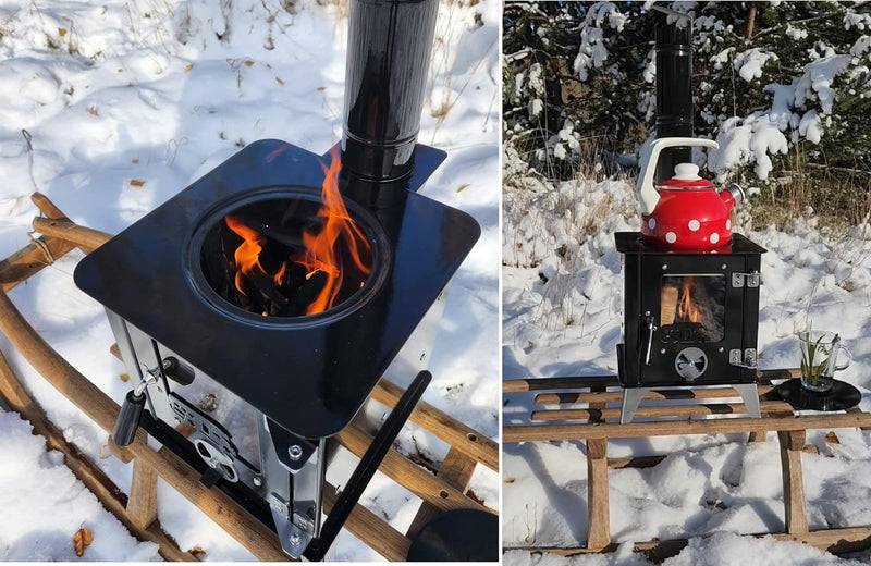ECOfoxx Outdoor-Ofen "Tiny" mit Herdplatte, Zeltofen, Terrassenofen, Camping Ofen, Outdoor-Kamin, Ga
