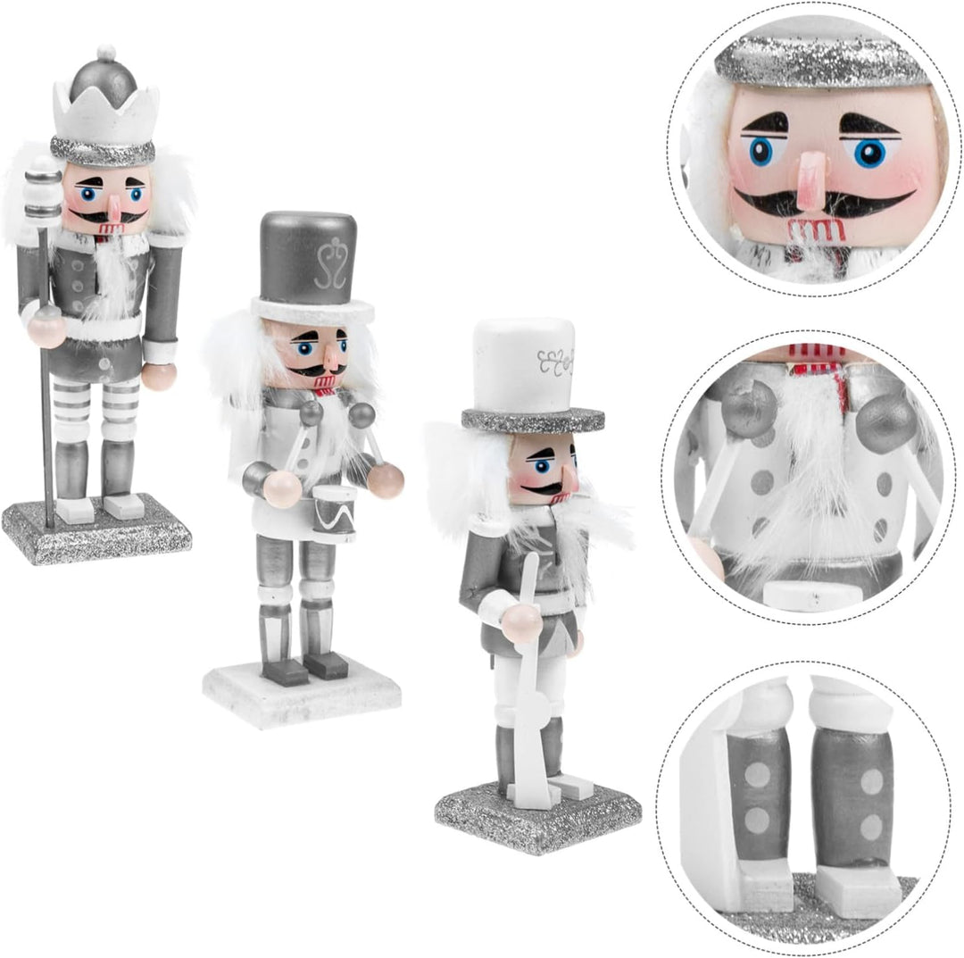 MAGICLULU 15cm Holz Nussknacker Ornament 3 Stück Silberweiss Zum Aufhängen Weihnachtsbaum Tischdeko