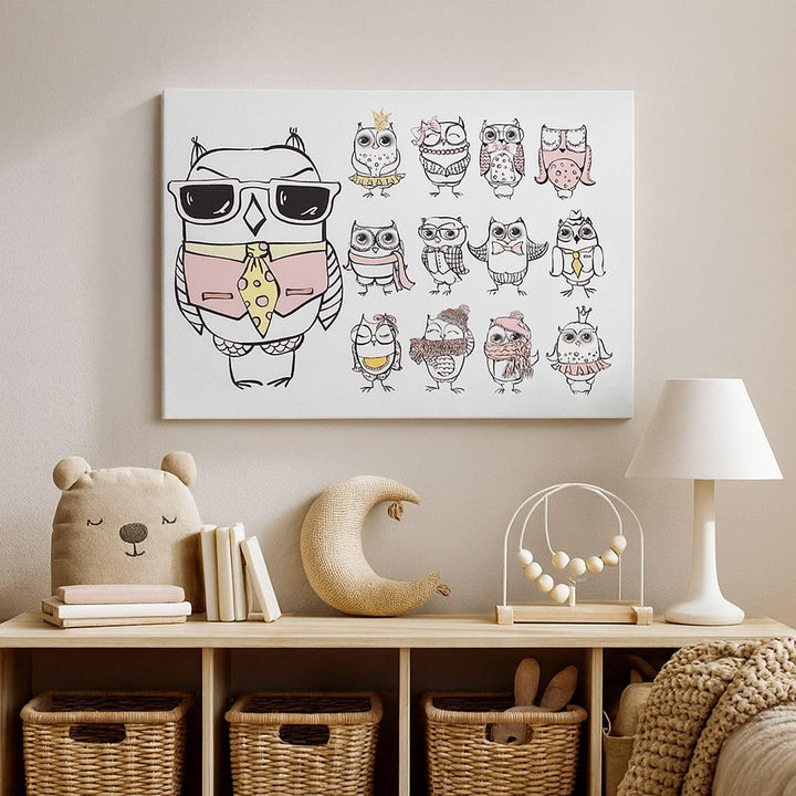 Bilder auf Leinwand 100x70cm Leinwandbild Eule Spass Junge fröhlich Gross Wanddeko Bild Schlafzimmer