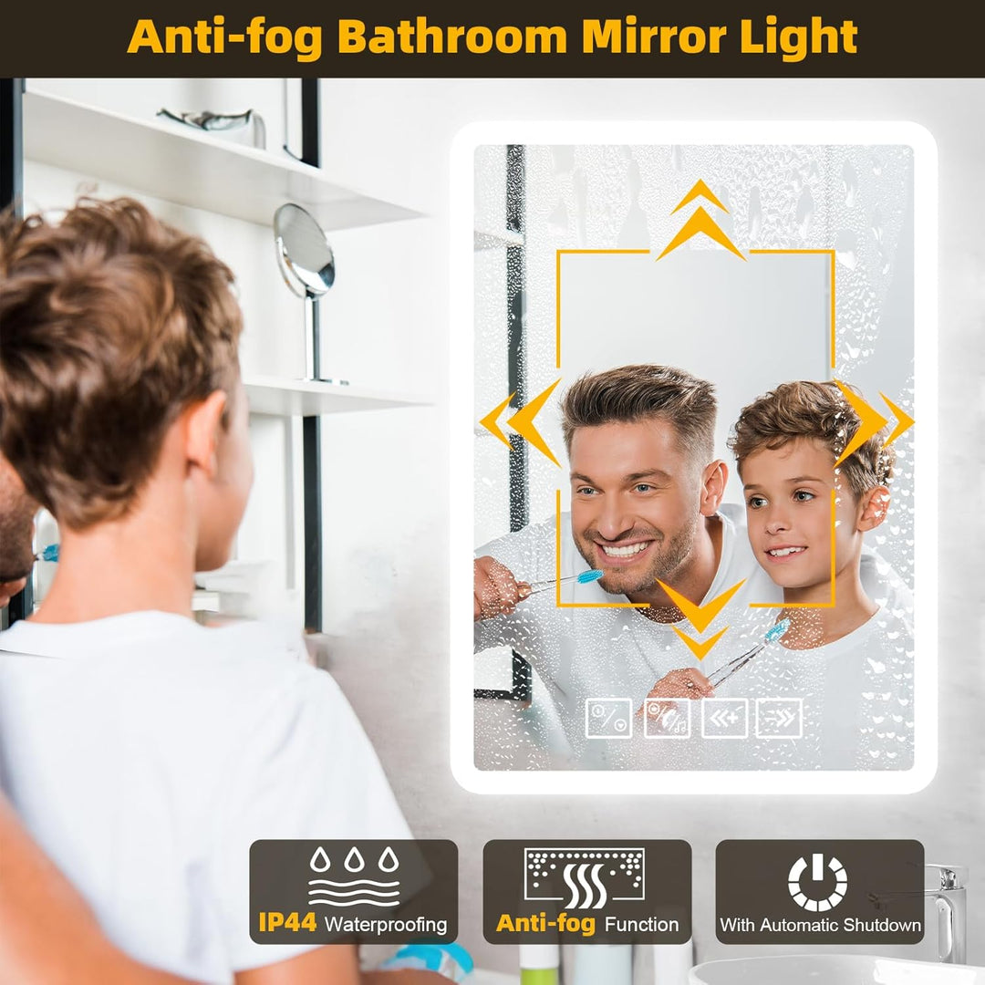 Badspiegel mit Beleuchtung mit Bluetooth Lautsprecher 50x70cm,Runden LED Badezimmerspiegel mit Entfo