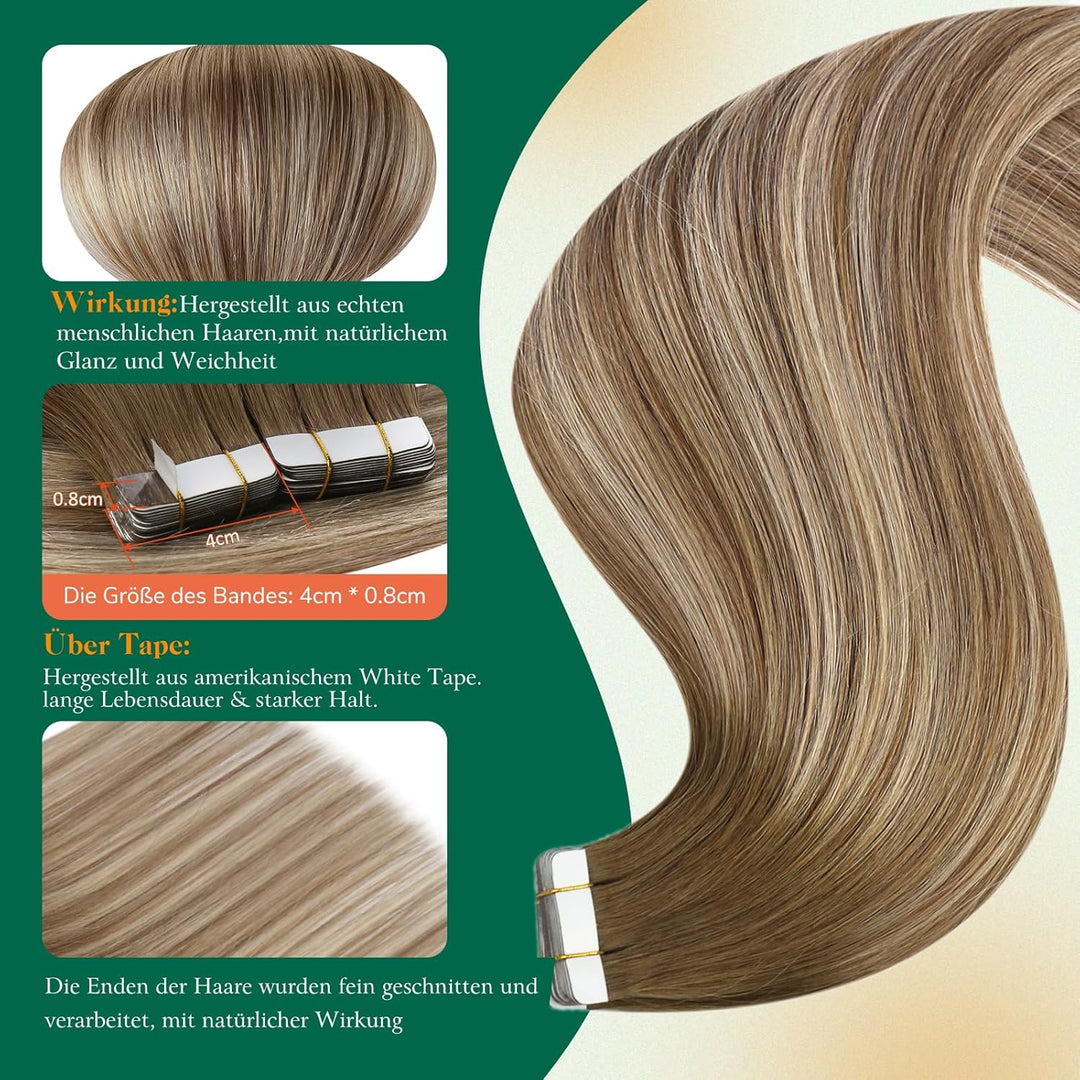 Easyouth Tape in Extensions Echthaar Braun Tape in Haarverlangerung Remy Tape Extension Echthaar Bal