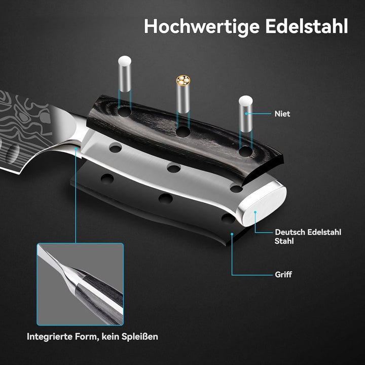 Santoku Messer 18 cm Japanisches Küchenmesser Chefmesser aus EN 1.4116 Edelstahl Scharfe Klinge mit