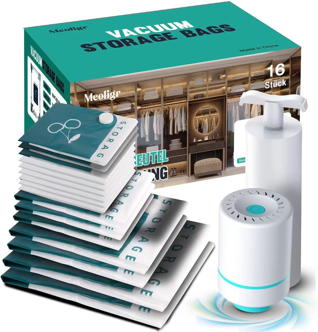 16 Stück Vakuumbeutel für Kleidung Bettdecken mit Elektrische und Handpumpe(2 Jumbo/2 Gross/3 Mittel