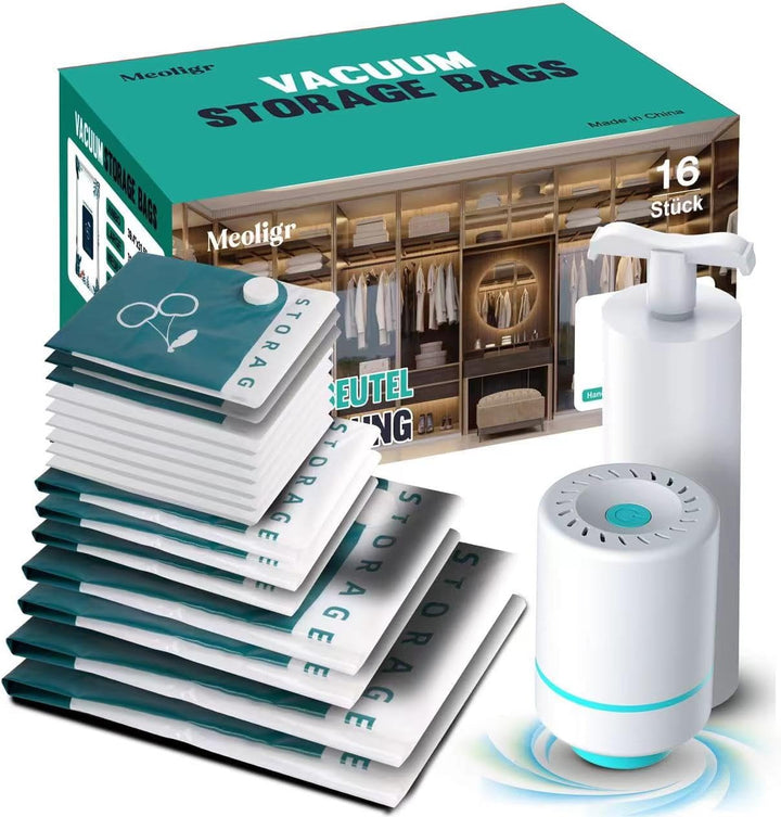 16 Stück Vakuumbeutel für Kleidung Bettdecken mit Elektrische und Handpumpe(2 Jumbo/2 Gross/3 Mittel
