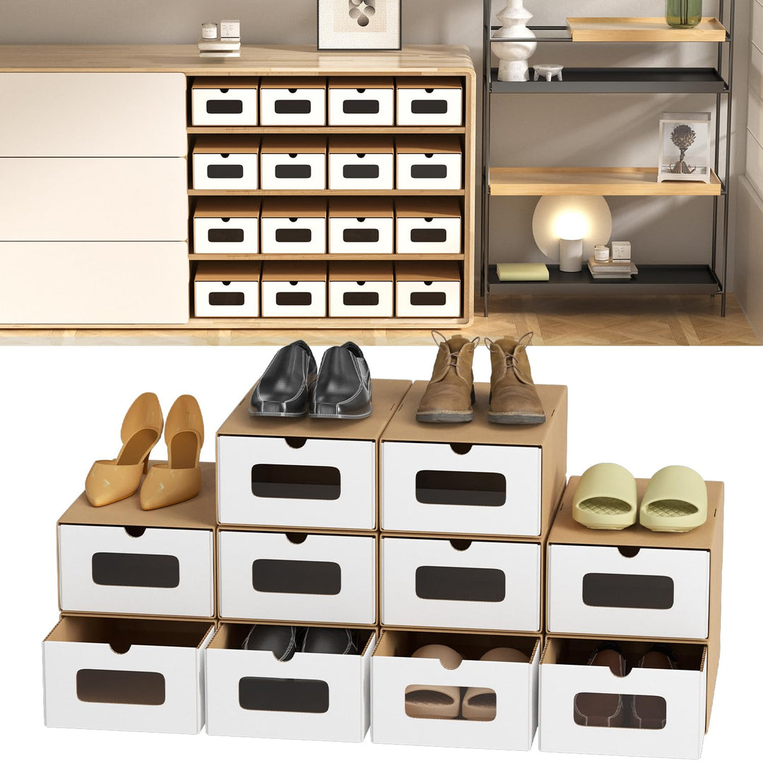 Aufbewahrungsboxen mit Sichtfenster & Schublade,10er Set,33x30x35 cm/Stapelbare Schuhkartons aus Pap