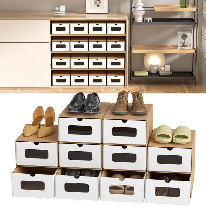 Aufbewahrungsboxen mit Sichtfenster & Schublade,10er Set,33x30x35 cm/Stapelbare Schuhkartons aus Pap