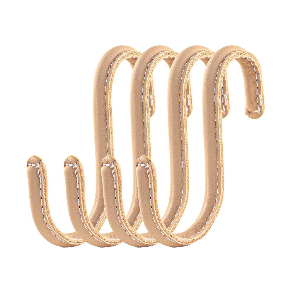 Brute Strength - S-Haken mit Vollnarbenleder umwickelt - 4 Stück - Natur - 10 cm Edelstahl-Metallbüg