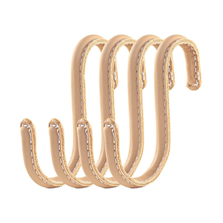 Brute Strength - S-Haken mit Vollnarbenleder umwickelt - 4 Stück - Natur - 10 cm Edelstahl-Metallbüg