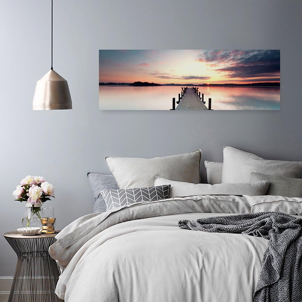 Feeby Frames, Leinwandbild, Bilder, Wand Bild, Wandbilder, Kunstdruck 30x90cm, STEG, SEE, WASSER, SO