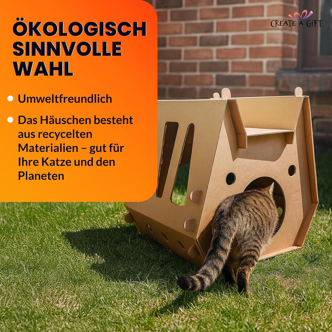 Katzenhaus aus Pappe – Robustes Tekturhaus für Katzen zum Spielen und Ausruhen, Umweltfreundliches H