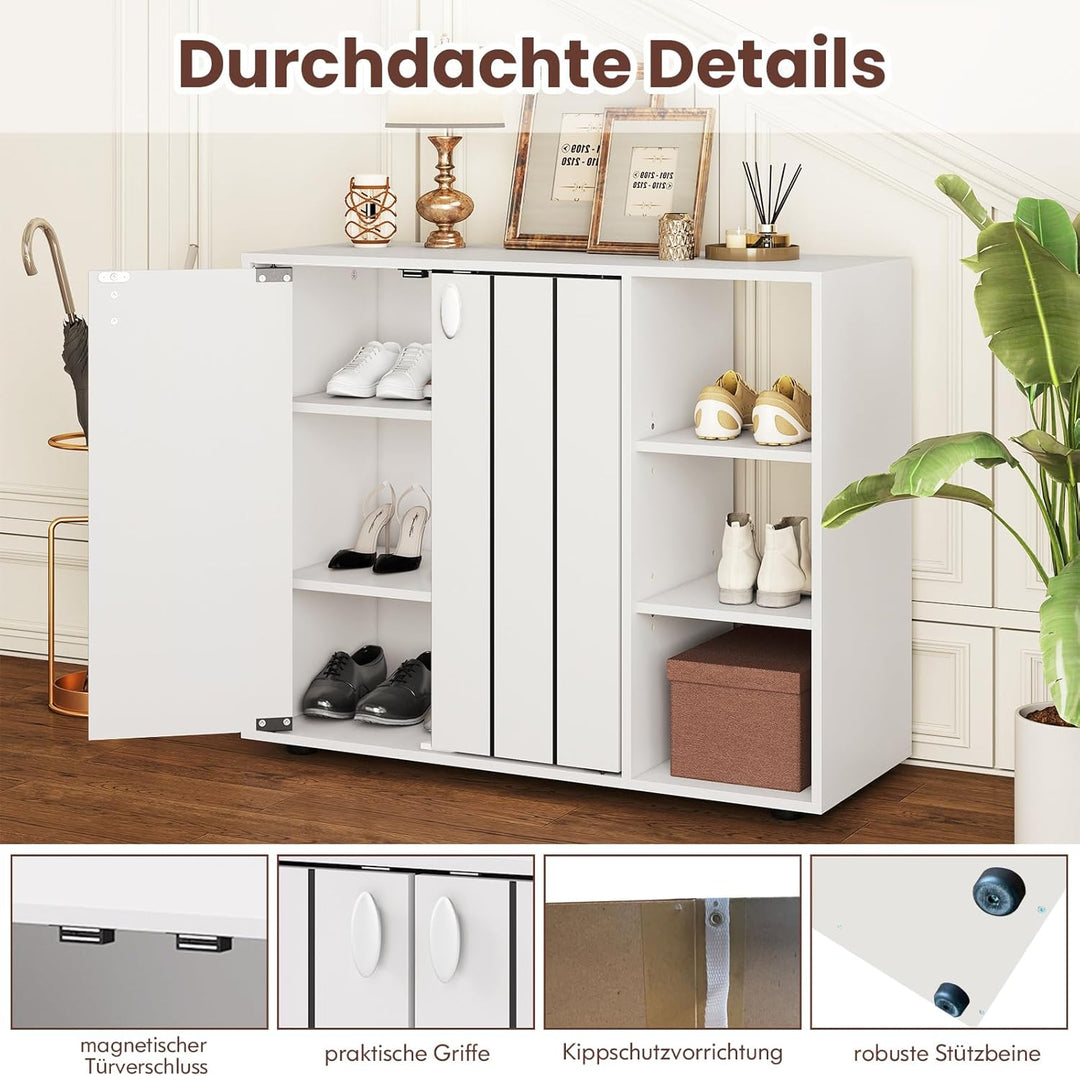 COSTWAY Schuhschrank, Schuhregal mit 2 Türen, verstellbaren offenen Regalen, Schuhkommode, Schuhaufb