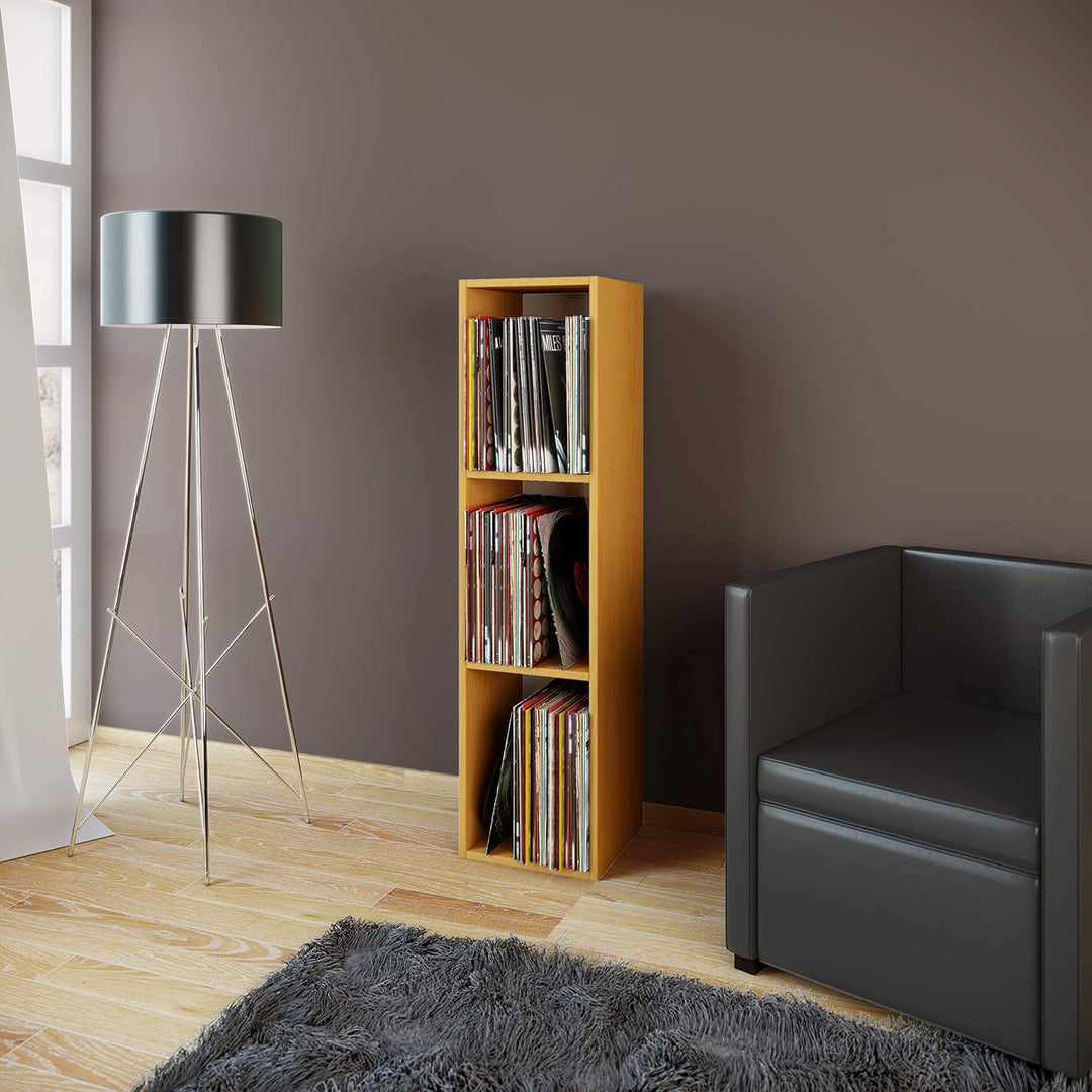 VCM Holz Schallplatten LP Stand Regal Archivierung Ständer Aufbewahrung Platto 3fach Buche, Buche