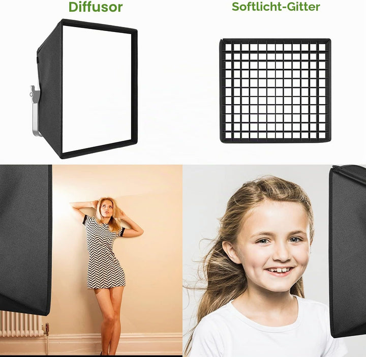 GVM Softbox mit Gitterdiffusor für GVM LED 50RS 672S MB832 520LS 520S 1200D Serie LED Videoleuchte,