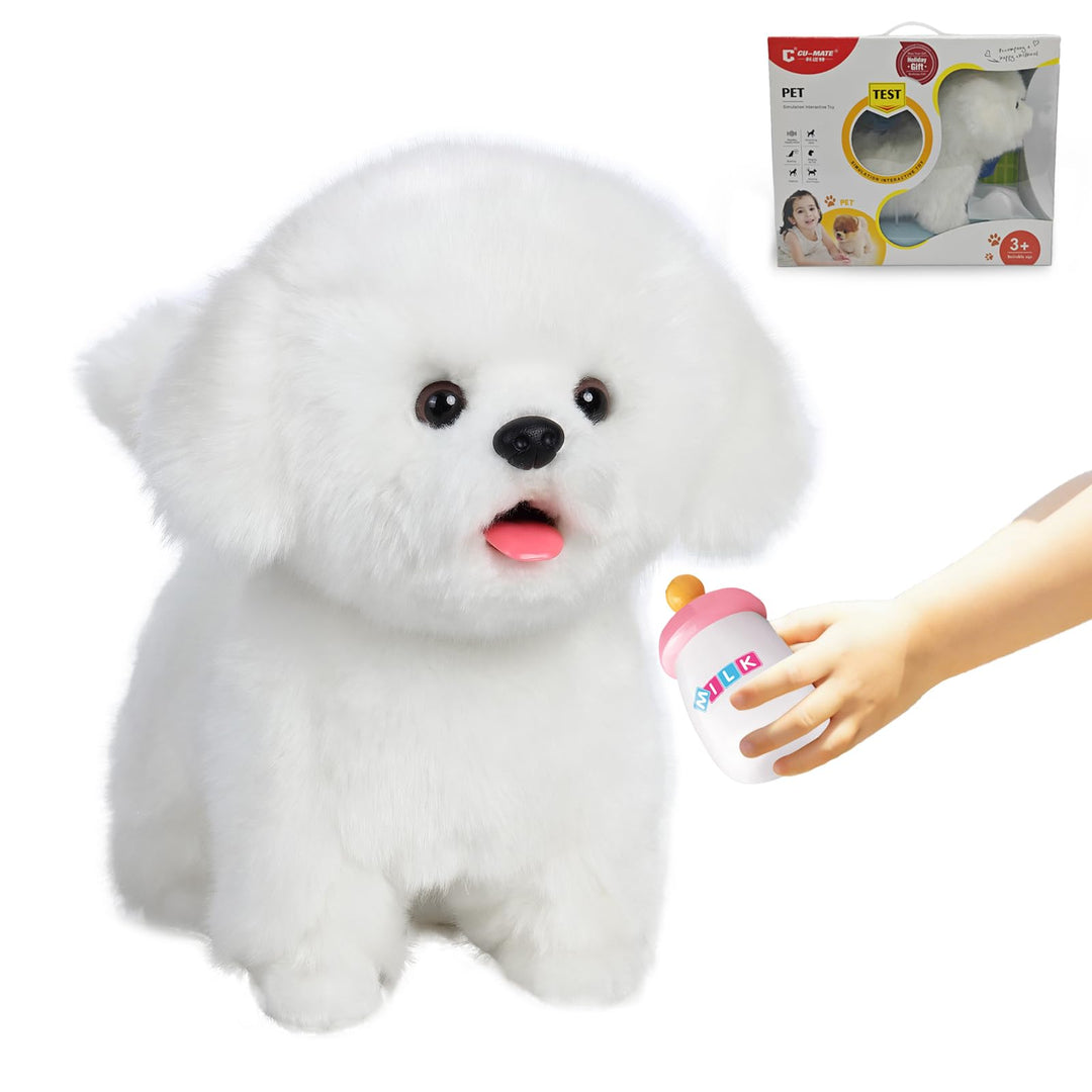 CU-MATE Plush Interactive Maltese Simulation Dog-Realistic Stuffed Animal Puppy Electronic Toy Robot
