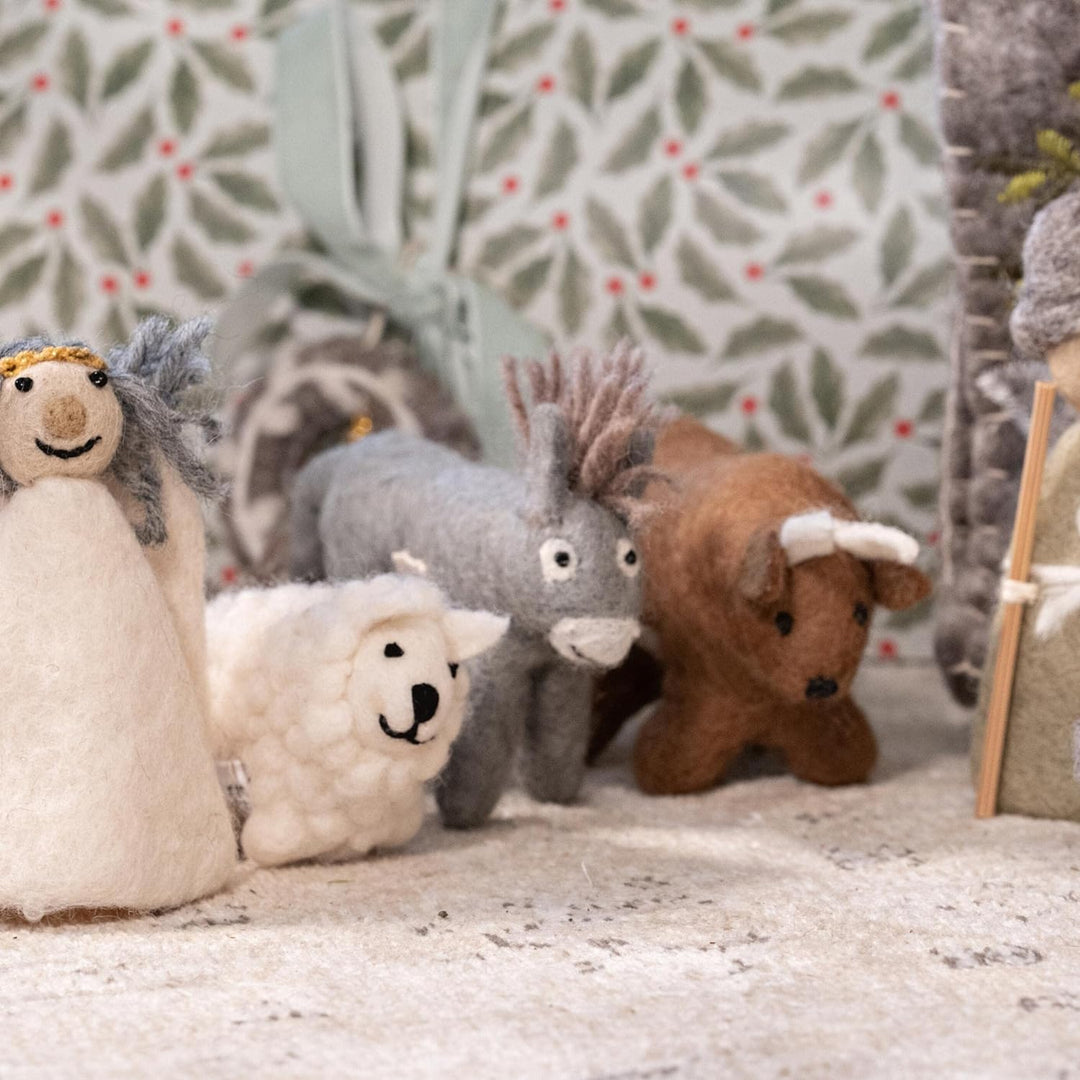 Én Gry &amp; Sif Krippentiere (Esel Schaf Ochse), Krippenfiguren aus Filz, Hand-Made, fair-Trade, Kinder