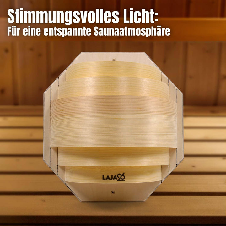 LaJa26 Sauna Lampenschirm Solo - FSC Espenholz - Stimmungsvolles Saunalicht - Geeignet für Innenleuc