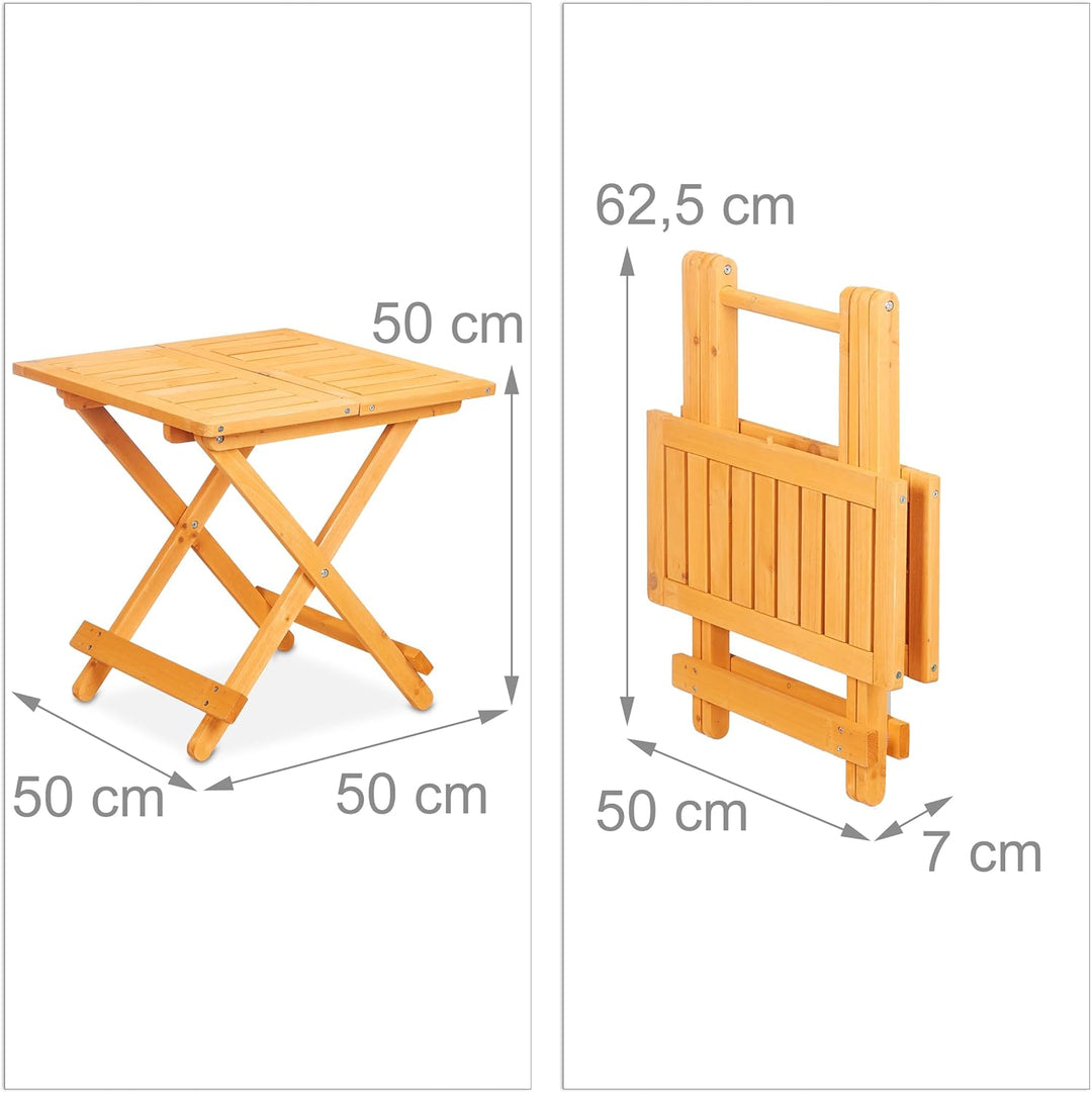 Relaxdays Klapptisch aus Holz, für Wohnzimmer, Balkon & Terrasse, tragbar, stabil, Beistelltisch HBT
