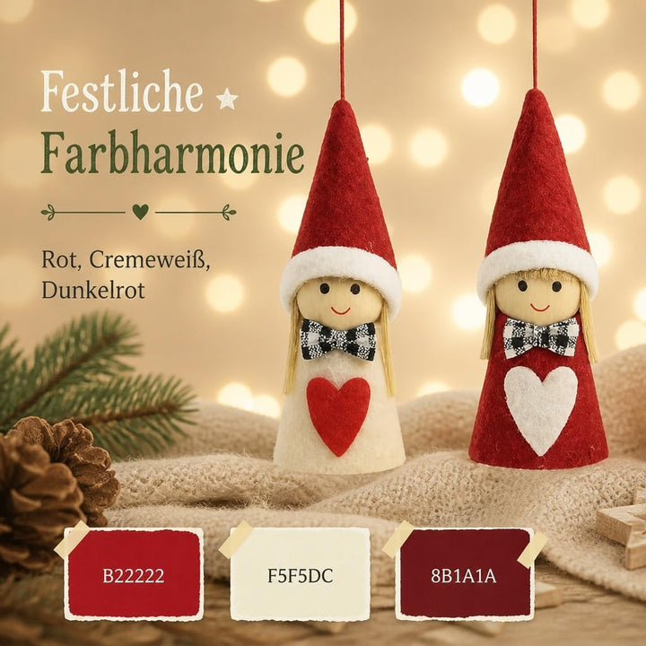 MIJOMA 12er Set Weihnachtswichtel – Handgemachter Baumschmuck aus Holz &amp; Stoff – Deko-Wichtel für Ta