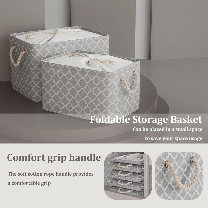 OUTBROS Grosse Aufbewahrungskorb, 40x30x26cm cm Stoff Aufbewahrungsboxen mit Kordelzug und Griffen,