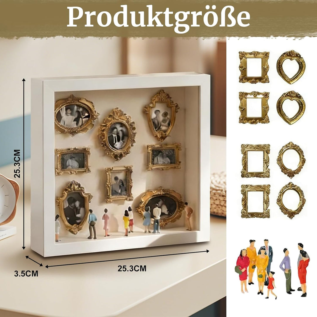 DIY Mini Museum Bilderrahmen, Weisser Vintage Mini Bilderrahmen Set mit 8 Goldene Rahmen & 8 Zufälli