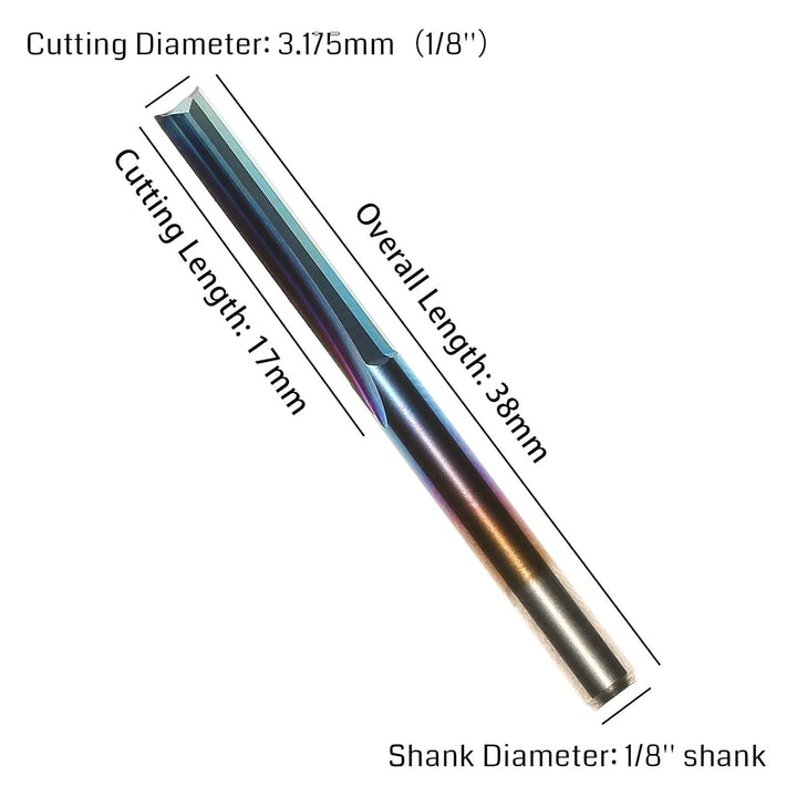 Genmitsu CNC-Fräser, 1/8 Zoll Schaft, gerader Fräser, Nano Blaubeschichtung, 2 schneidiger Schaftfrä