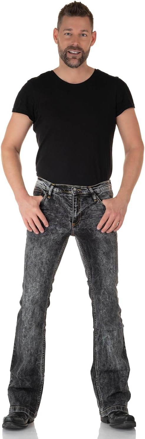 Schwarz verwaschene Bootcut Jeans Used Look - Herren Jeanshose, Schlagjeans, Flared-Jeans im Vintage