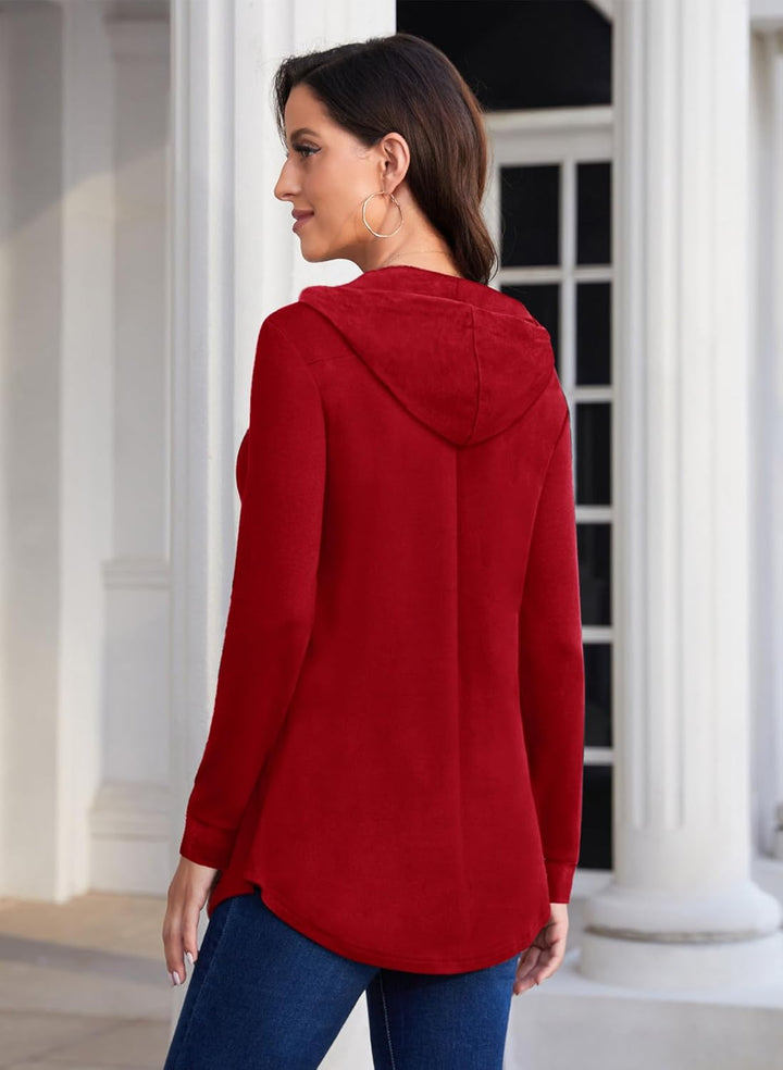 Siddhe Pullover Damen Hoodie 1/4 Zip Farbblock Sweatshirt Kapuzenpullover Tunika mit Reissverschluss