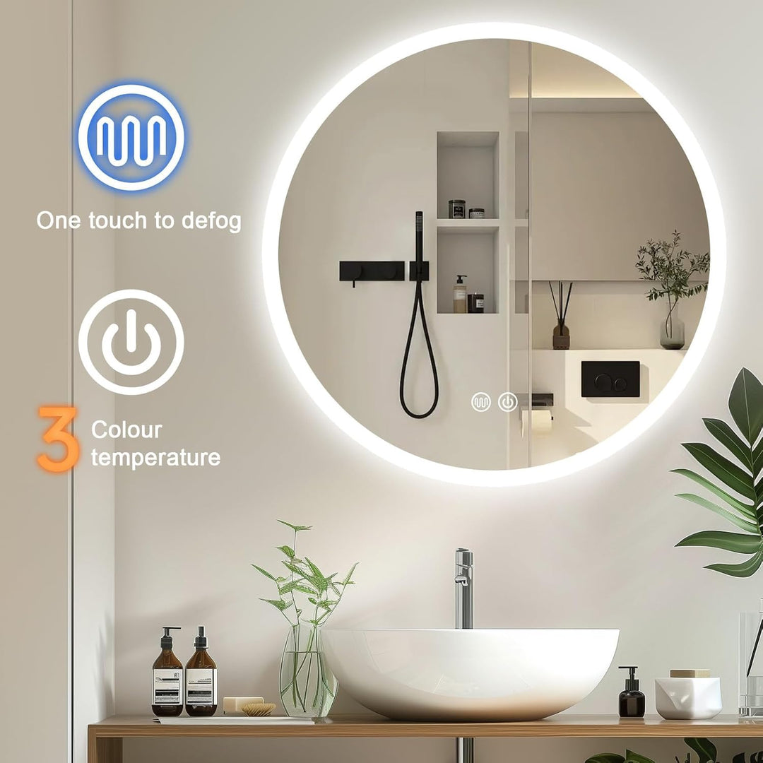 LED Spiegel Bad mit Beleuchtung 60cm Rund - Dimmbar mit 3 Lichtfarben (3500K-6500K), Touch-Schalter,