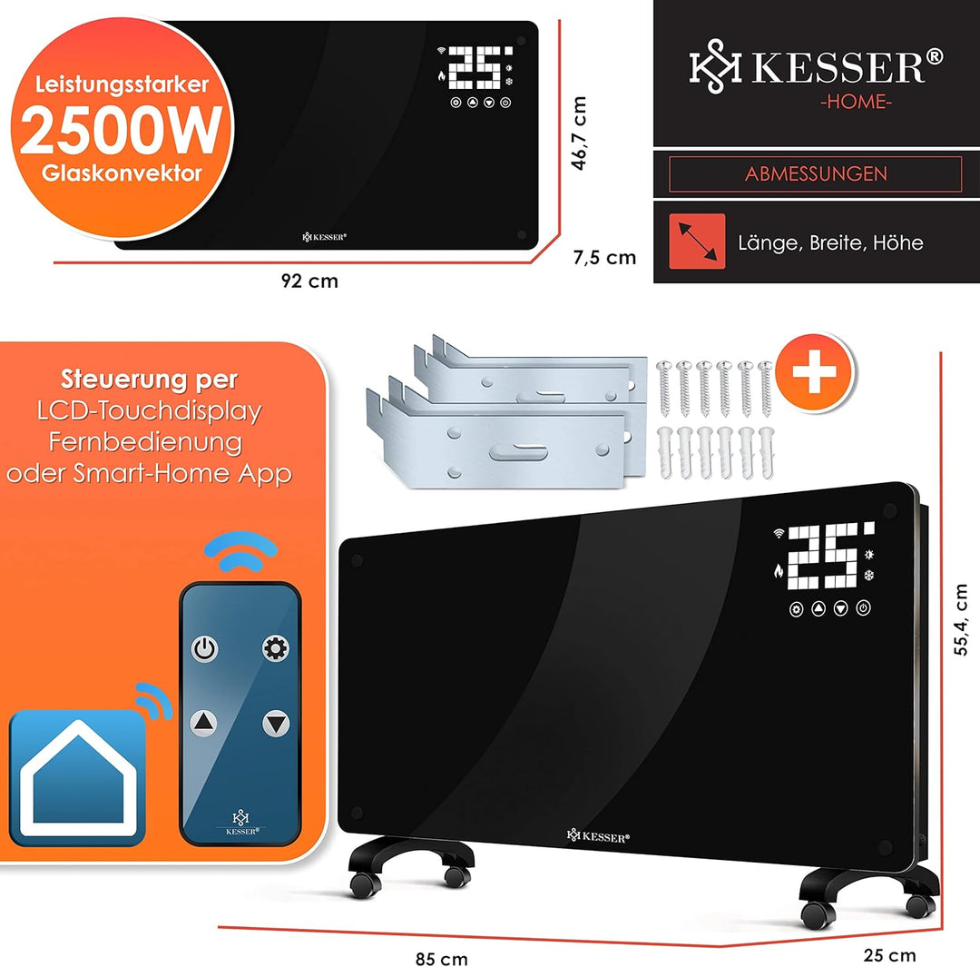 KESSER® Glaskonvektor Glasheizung Elektroheizkörper APP WiFi Funktion Inkl. Fernbedienung Elektrohei