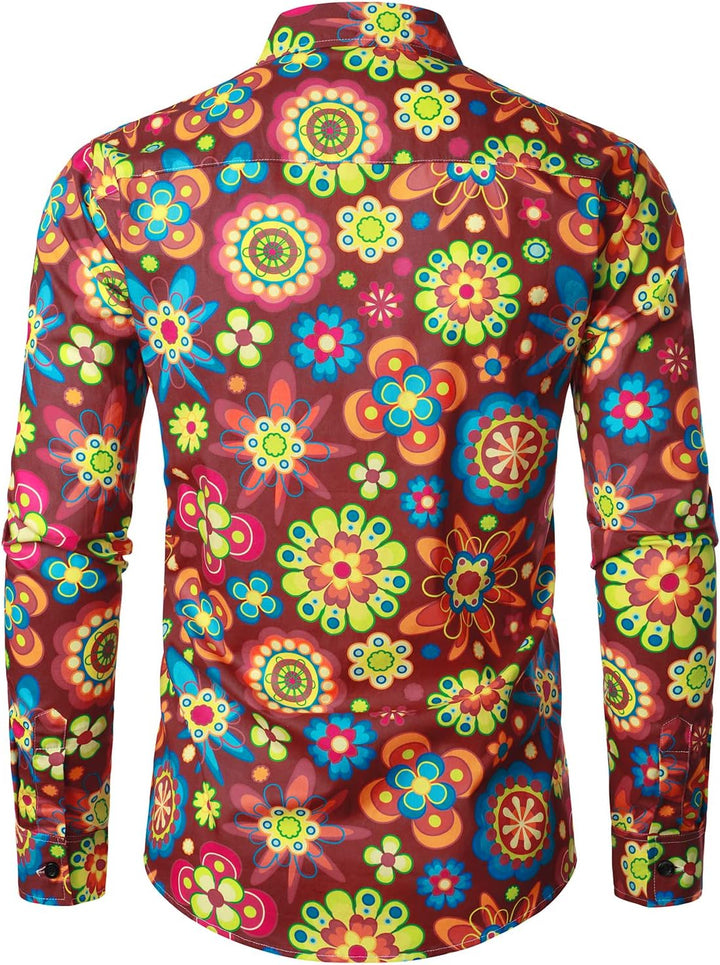 JOGAL Herren Regular Fit Floral Business Hemd Langarm Button Down Print Freizeithemd M Weinrot, M We