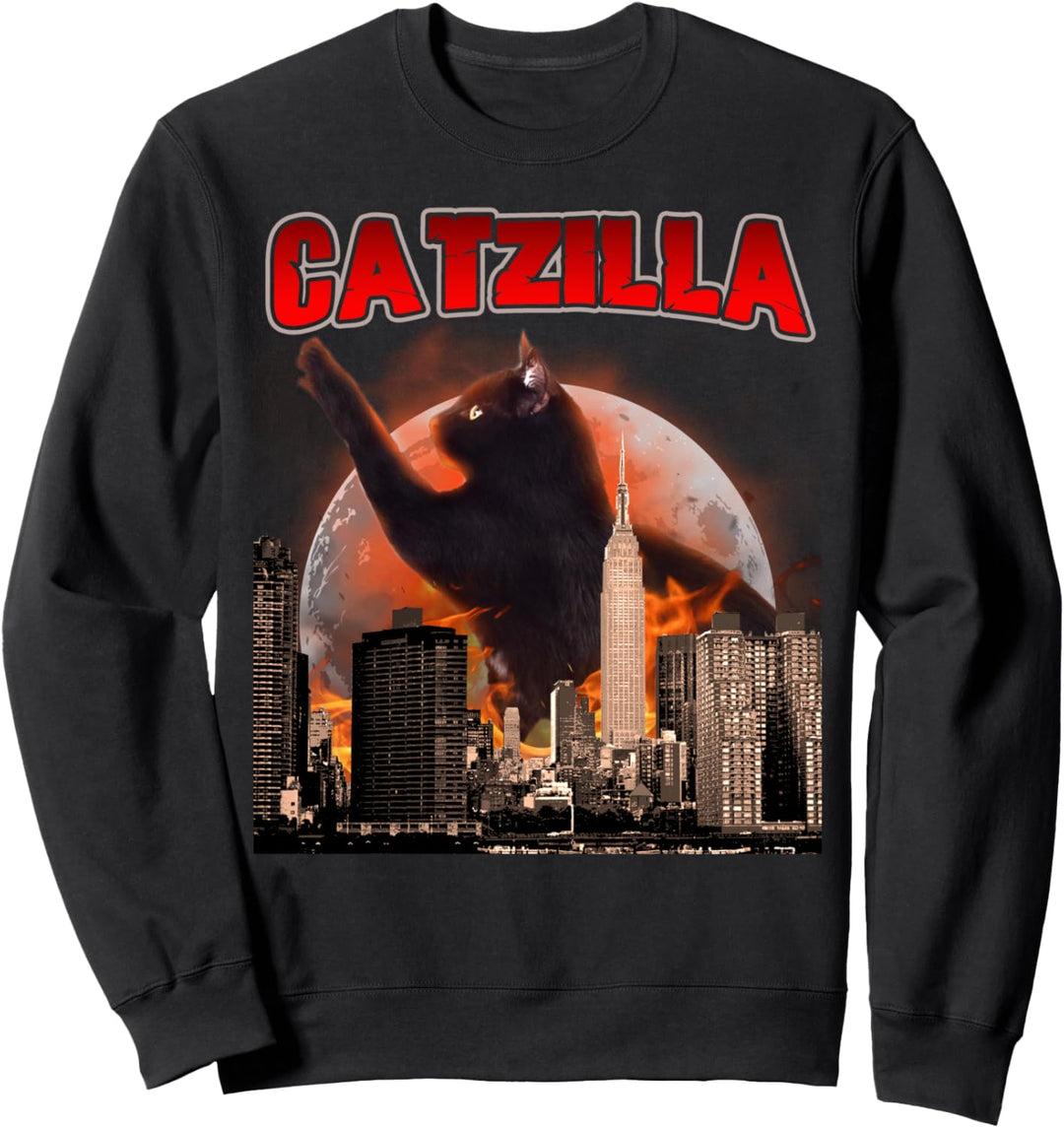 Black Cat Catzilla, Cat Lover, Cat Mom Cat Dad For Men Women Sweatshirt