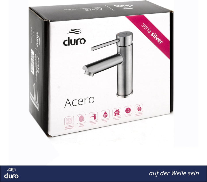 DURO Waschtischarmatur Acero, aus Gebürstetem Edelstahl ohne Stopfen, Wassersparend, Einhebel-Einloc