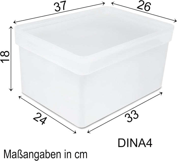 6x Ordnungsbox mit Deckel - stapelbar - milchig-transparent - DINA4-Format 36,5x26x18 cm - 11 Liter