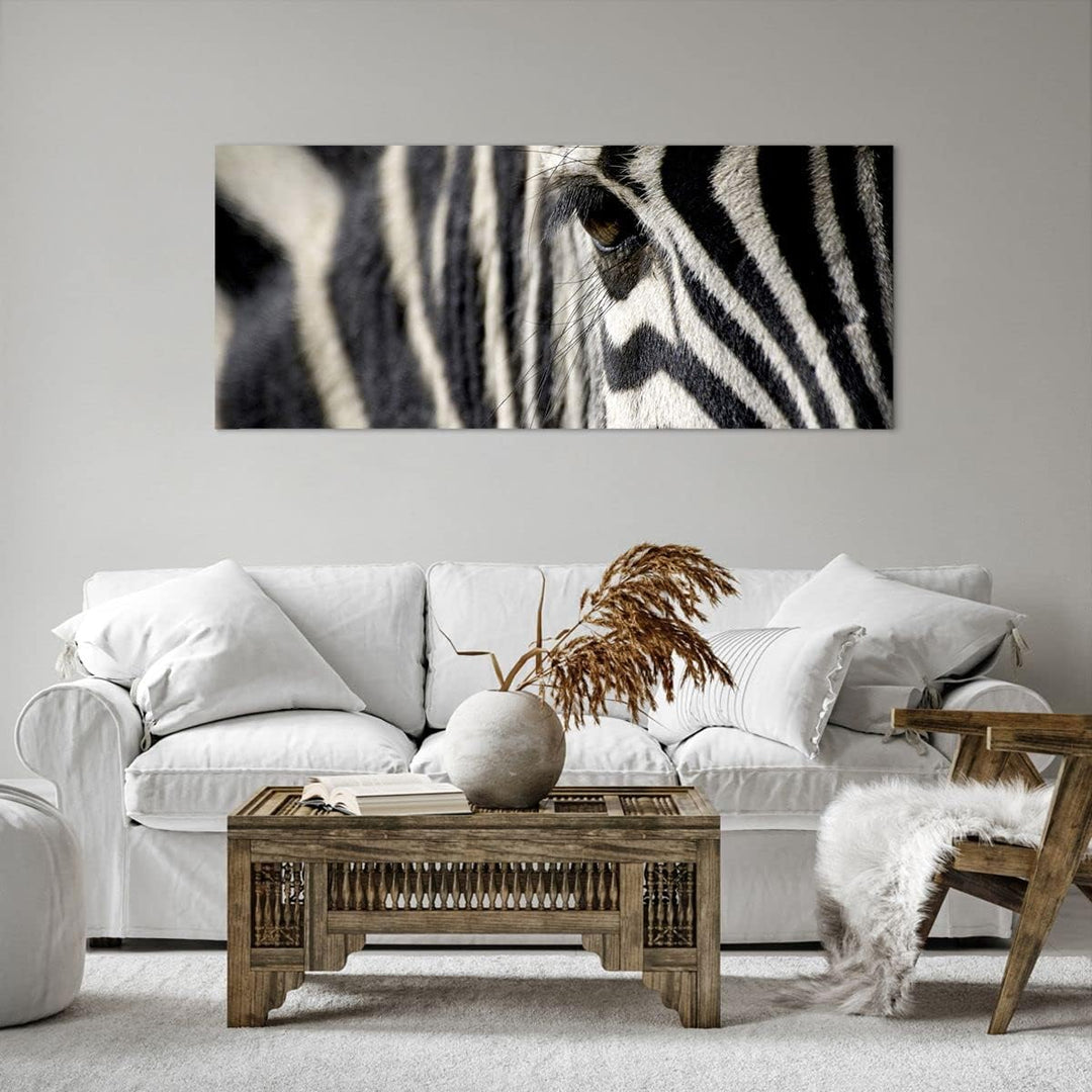 Wandbilder Dekoration Wohnzimmer Zebra Streifen Tierwelt Safari Panorama Bilder auf Leinwand 120x50c