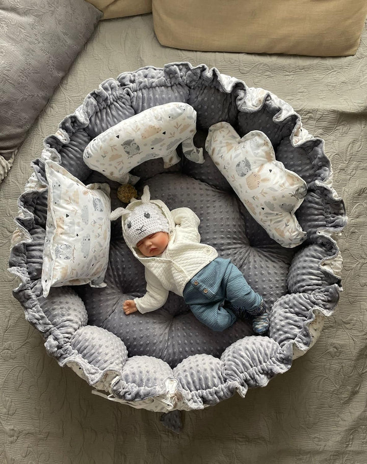 ENGELSNEST Kingsize XXL BABYNEST Nestchen-Ø 90cm Krabbledecke-Ø 155cm 2seitig Babynestchen Babykokon