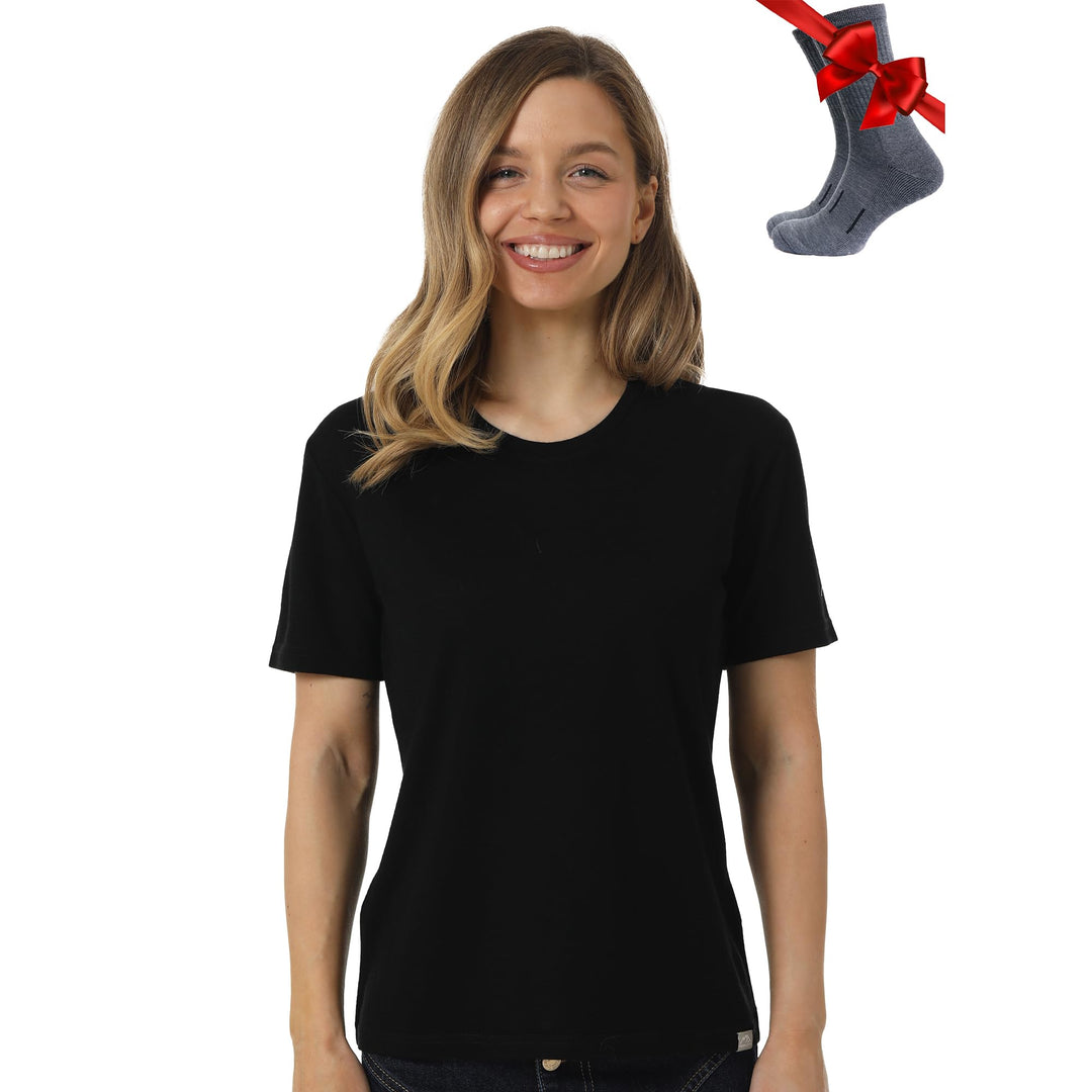Merino.tech 100% Merino T Shirt Damen - Merinowolle Sport Wandern Thermoshirt Damen + Wandersocken B