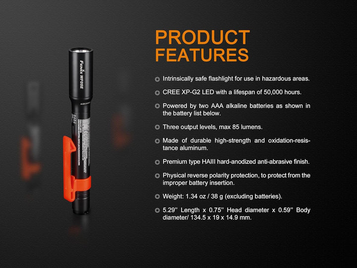 Fenix Unisex-Adult WF05E EX-Geschützte LED Taschenlampe, Black, small