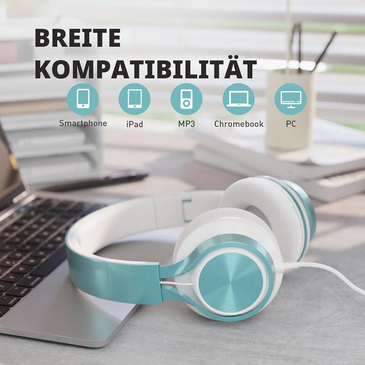 AILIHEN C8 Kopfhörer mit Kabel und Mikrofon, faltbar und verstellbar, On-Ear-Headsets, Lautstärkereg