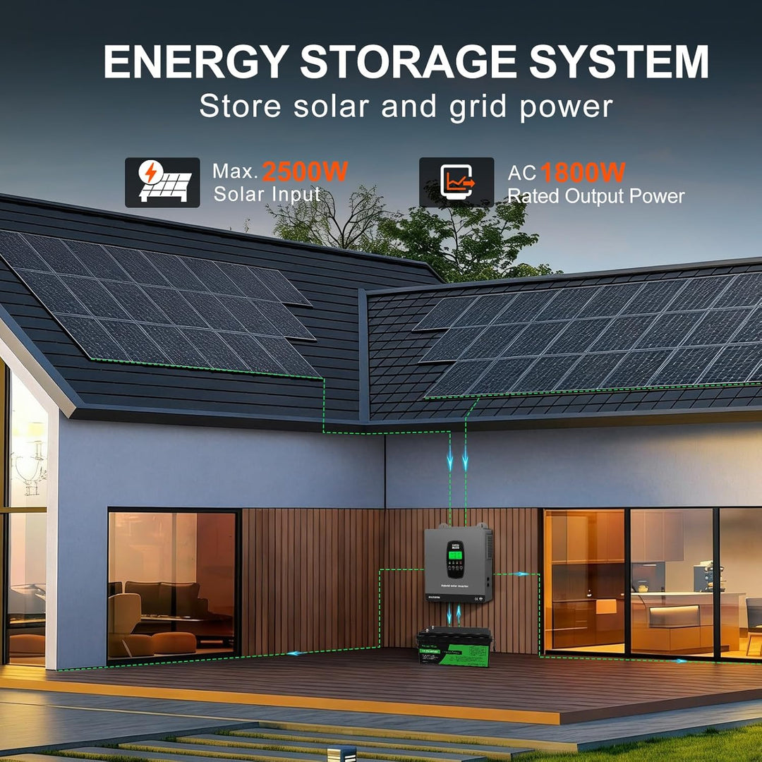 DATOUBOSS 1800W Hybrid Solar Wechselrichter 12V Reiner Sinus, 12V DC auf 220V/230V AC mit MPPT Solar