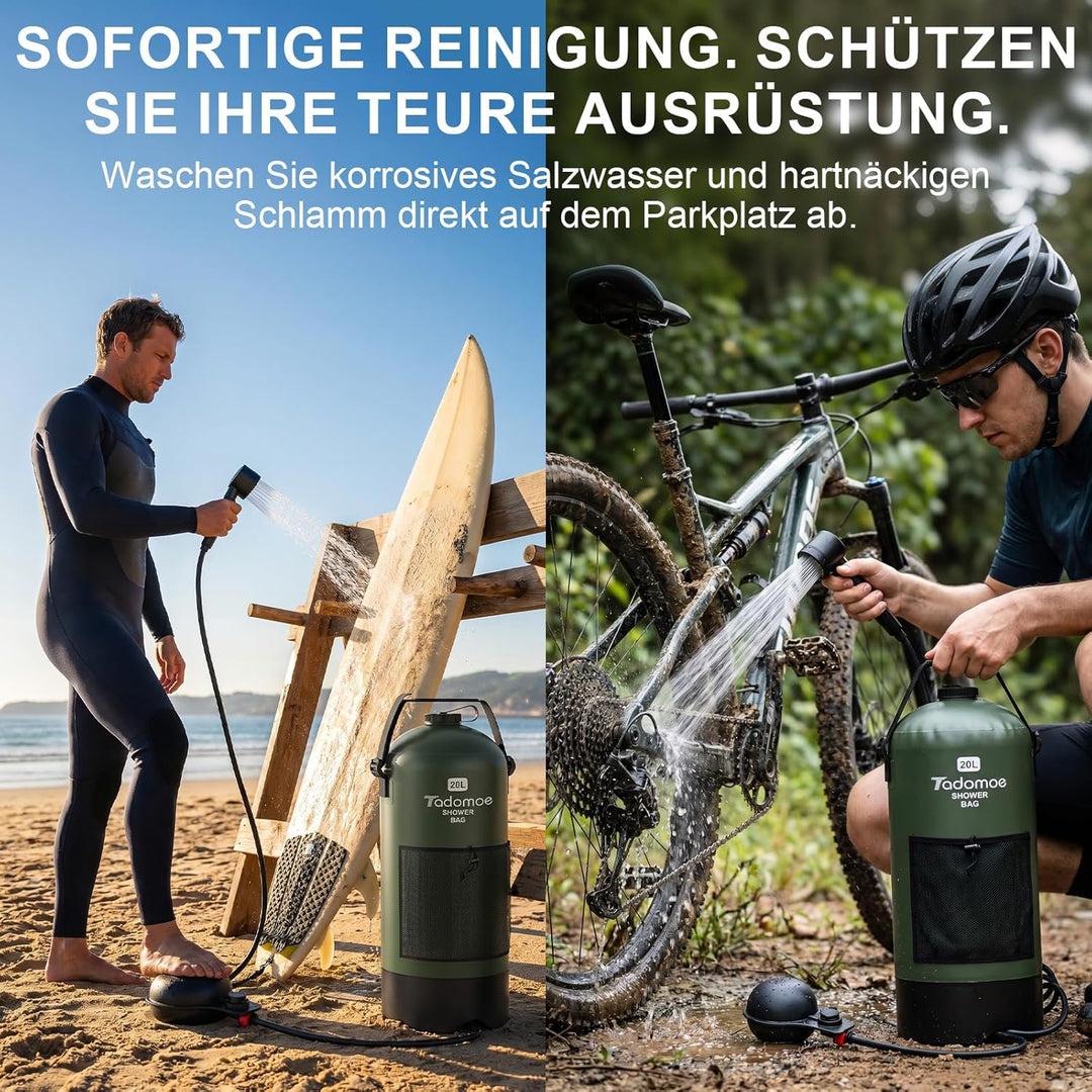20 Liter Camping Dusche mit Fussluftpumpe, Solardusche mit Camping-Tasche Und Düse für Camping Stran