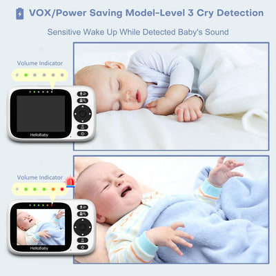 HelloBaby Babyphone mit Kamera, ferngesteuertes Schwenk-Neige-Zoom Video Babyphone und 3,2'' IPS Bil