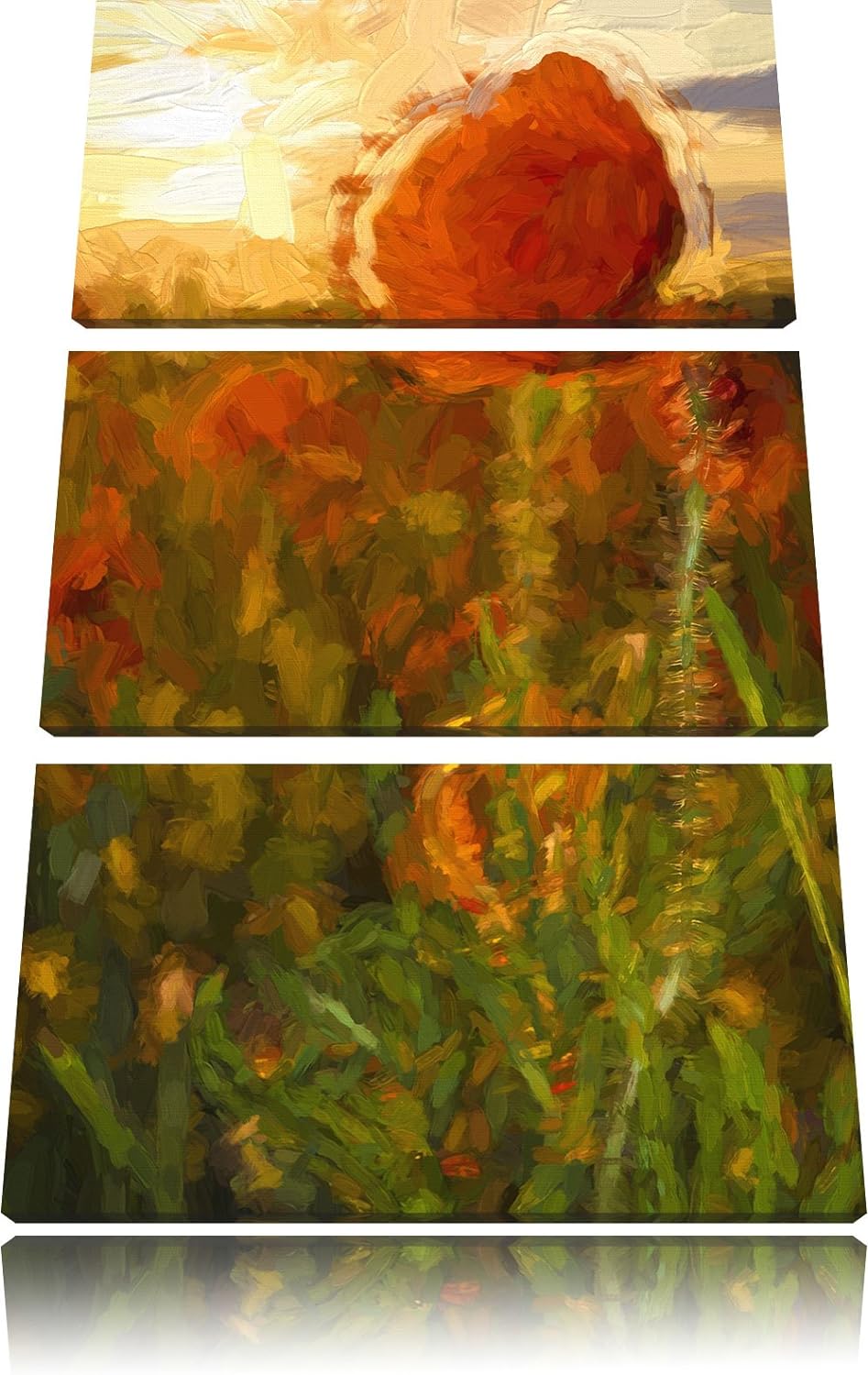 Pixxprint Mohnfeld Kunst Pinsel Effekt 3-Teiler Leinwandbild 120x80 Bild auf Leinwand