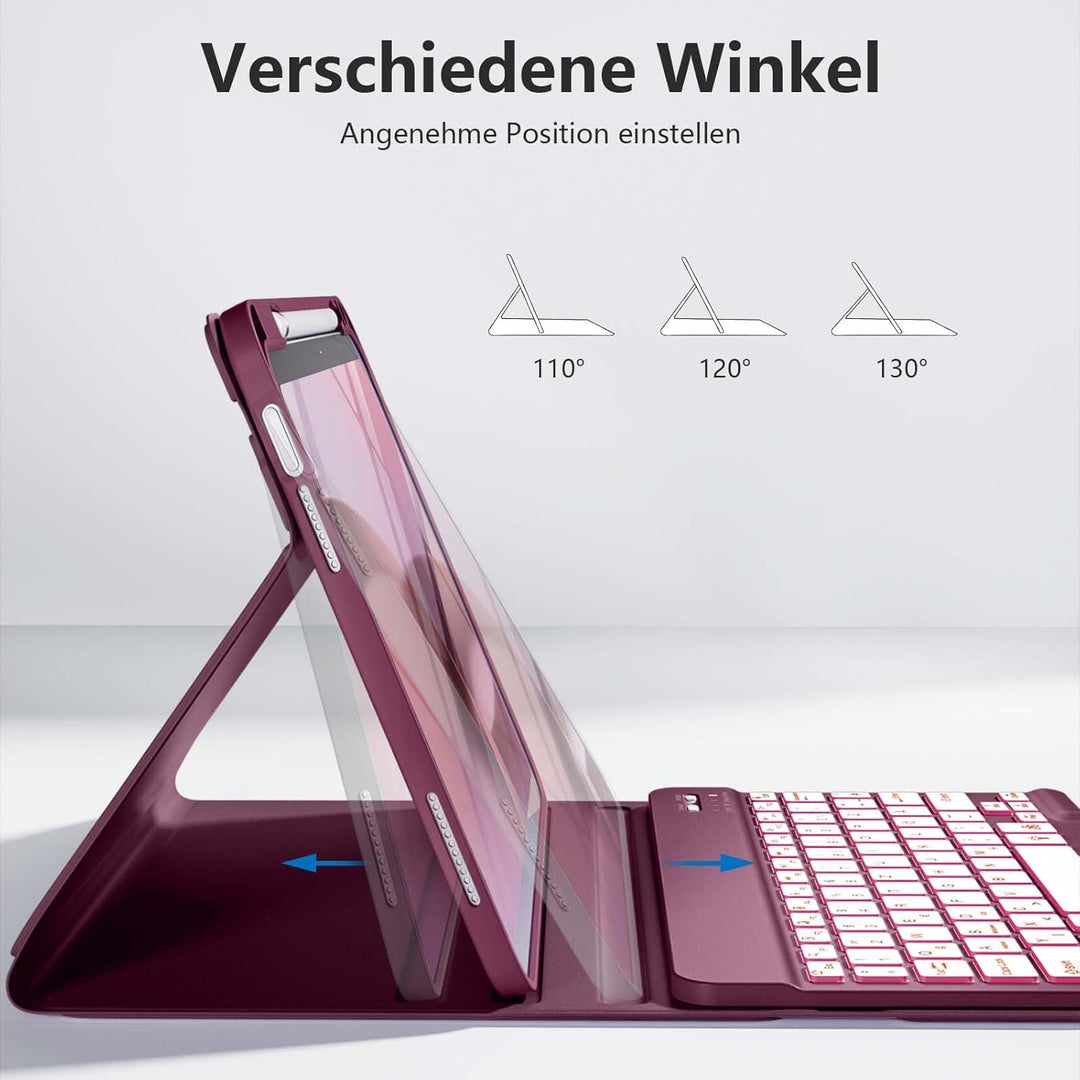 Hülle mit Tastatur für iPad 11 Generation A16/10 Generation (11/10.9 Zoll, 2025/2022), 7-farbige Bel